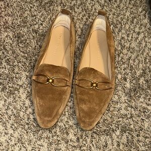 Veronica Beard Tan Suede Loafers with Gold Detail